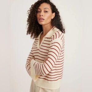 Marine Layer “Sage Polo” Cream and Red Women's Sweater